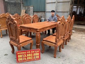 bộ bàn ăn hoàng gia 8 ghế gỗ hương đá