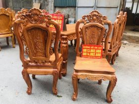 Bộ bàn ăn hoàng gia hương đá 8 ghế hồng hạt (Chị Ngân, Cao Bằng) 12 mẫu ghế louis hồng hạt gỗ hương đá