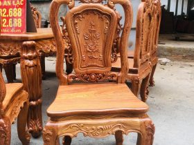 Bộ bàn ăn hoàng gia hương đá 8 ghế hồng hạt (Chị Ngân, Cao Bằng) 14 vách ghế đục họa tiết tinh xảo