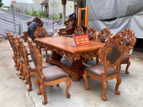 bàn ăn hoàng gia gỗ gõ đỏ