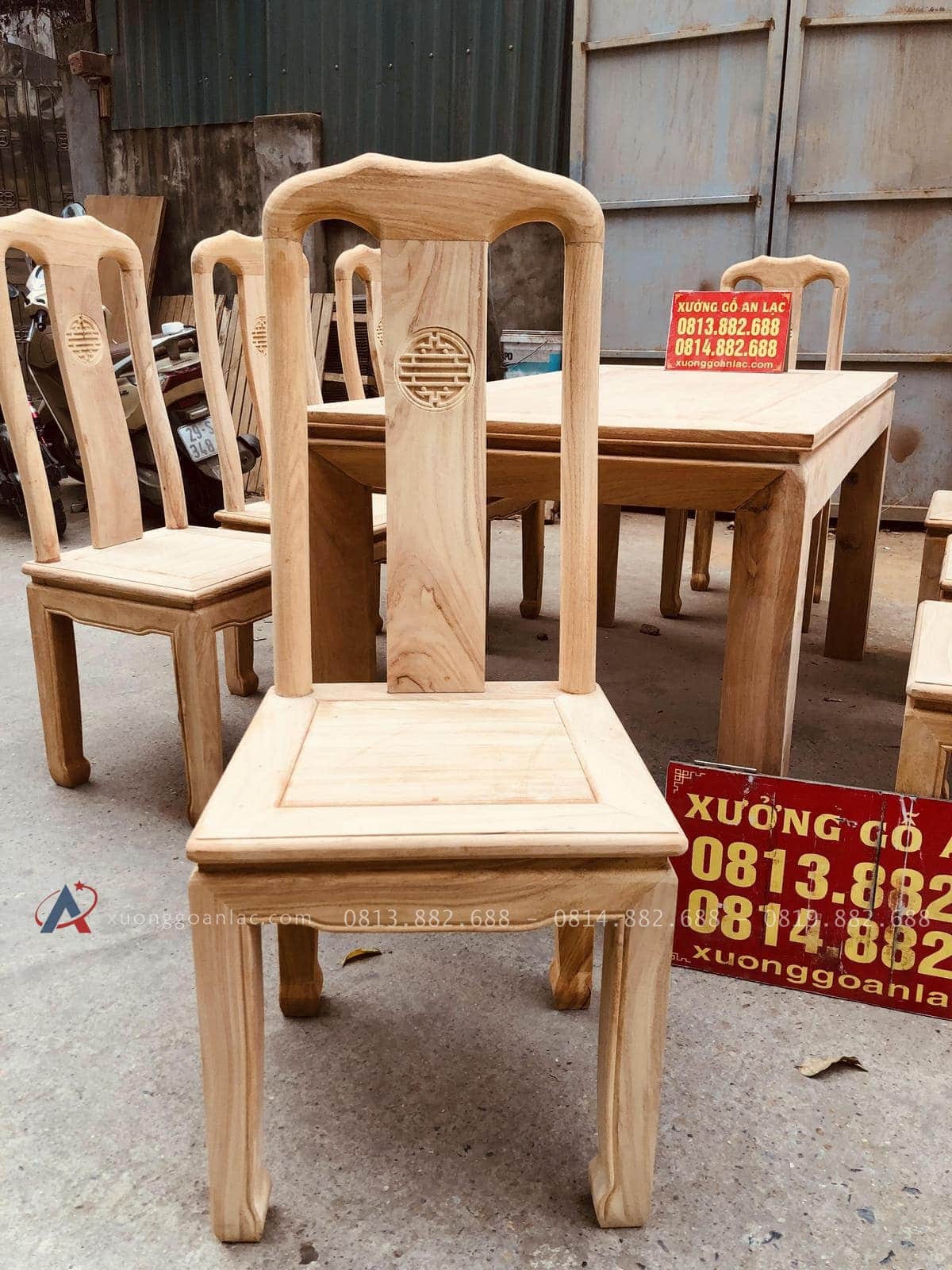 Bộ bàn ăn mới chữ thọ 8 ghế gỗ gõ đỏ hoàn thiện mộc (Chị Mỹ, Hải Dương) 30 ghế ngồi lưng tựa cao