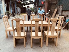 Bộ bàn ăn mới chữ thọ 8 ghế gỗ gõ đỏ hoàn thiện mộc (Chị Mỹ, Hải Dương) 21 bộ bàn ghế ăn 8 ghế hiện đại gỗ gõ
