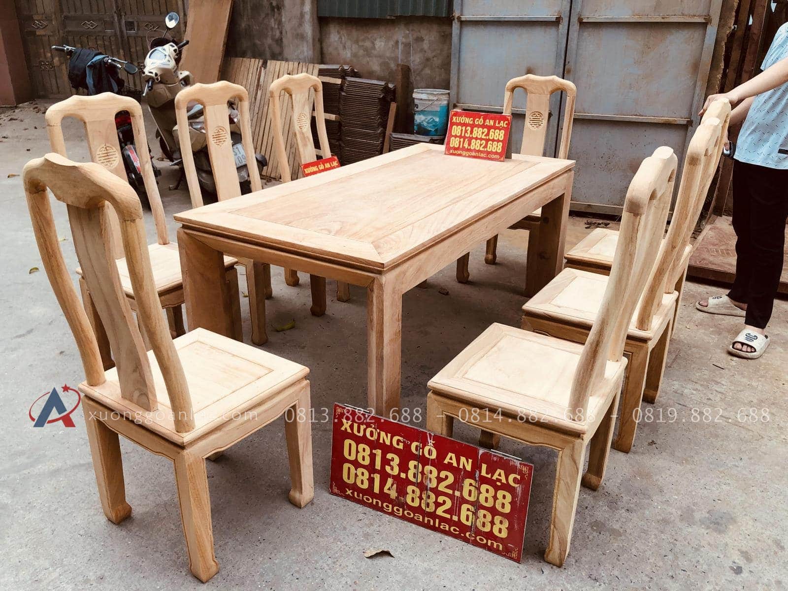 Bộ bàn ăn mới chữ thọ 8 ghế gỗ gõ đỏ hoàn thiện mộc (Chị Mỹ, Hải Dương) 23 bản mộc hoàn thiện của bộ bàn ăn gỗ gõ đỏ
