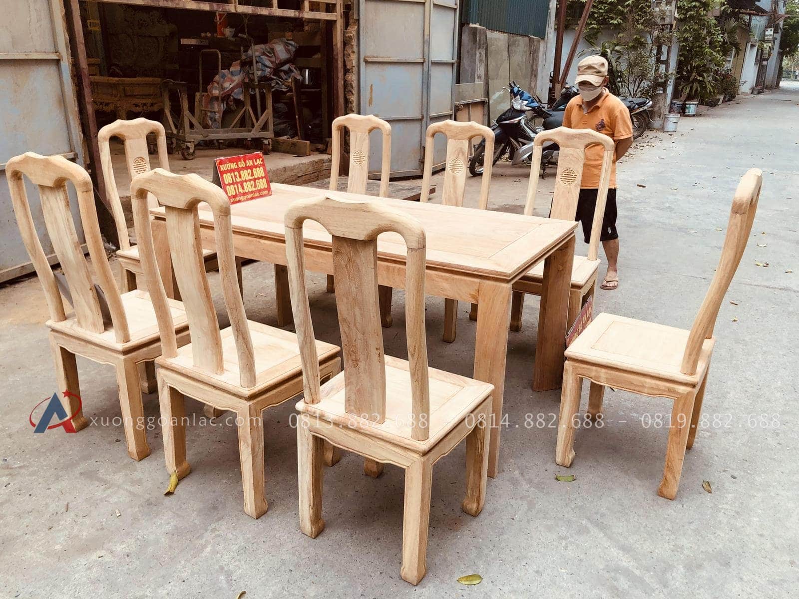 Bộ bàn ăn mới chữ thọ 8 ghế gỗ gõ đỏ hoàn thiện mộc (Chị Mỹ, Hải Dương) 25 bộ bàn ăn hiện đại kết hợp ghế chữ thọ