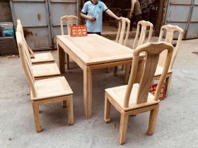 Bộ bàn ăn mới chữ thọ 8 ghế gỗ gõ đỏ hoàn thiện mộc (Chị Mỹ, Hải Dương) 18 bộ bàn ăn 8 ghế ngồi
