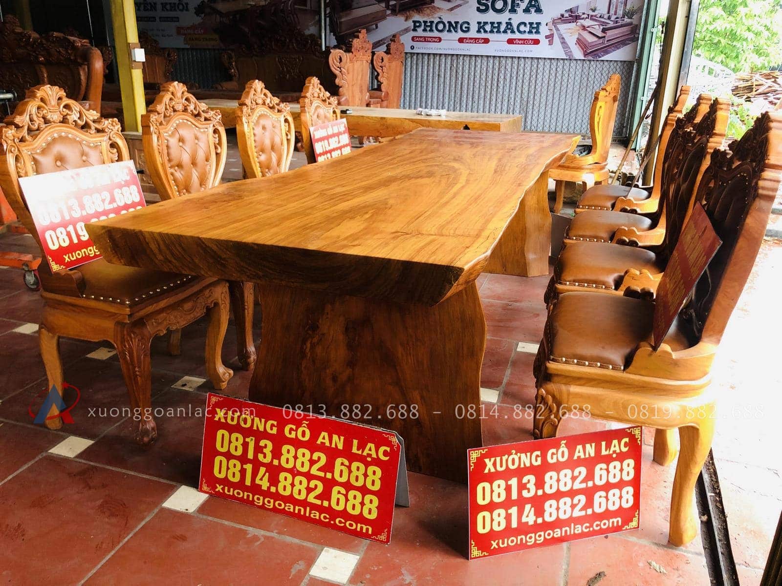 Siêu phẩm bàn ăn nguyên khối gỗ cẩm đá 8 ghế louis có tay bọc đệm gỗ gõ đỏ (Anh Dân, Thanh Hóa) 19 bộ bàn ăn nguyên khối ghế louis hoàng gia