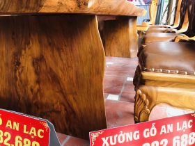 Siêu phẩm bàn ăn nguyên khối gỗ cẩm đá 8 ghế louis có tay bọc đệm gỗ gõ đỏ (Anh Dân, Thanh Hóa) 12 chân bàn nguyên phe gỗ cẩm đá