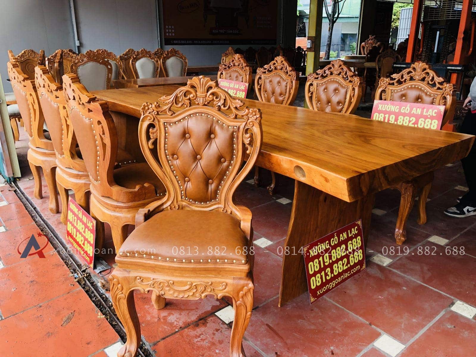 Siêu phẩm bàn ăn nguyên khối gỗ cẩm đá 8 ghế louis có tay bọc đệm gỗ gõ đỏ (Anh Dân, Thanh Hóa) 22 mẫu ghế louis hoàng gia tân cổ điển