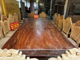 Bàn ăn nguyên Khối gỗ Gõ đỏ 340x140x15cm và 16 ghế (Chú Canh, Bình Dương) 8 bàn ăn nguyên khối và ghế louis