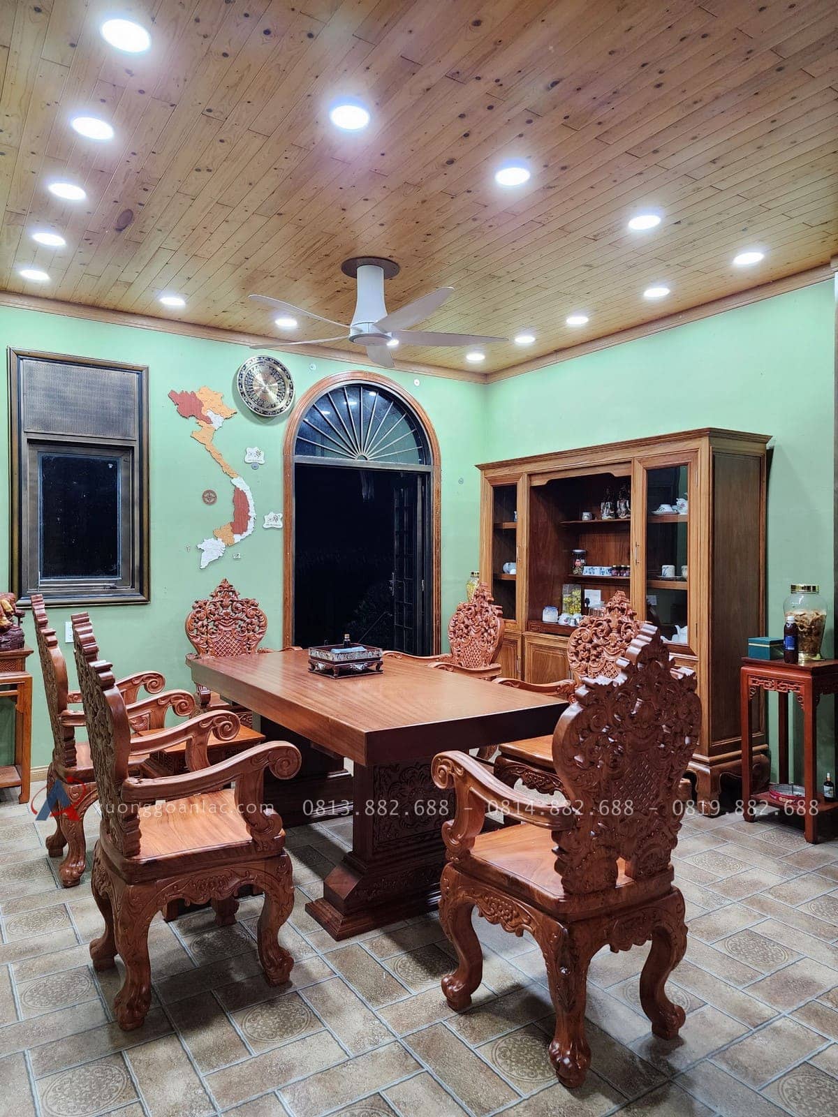 Bàn ăn nguyên khối gỗ hương đá siêu vip (Chú Dân, Thanh Hóa) 10 bàn ăn gỗ hương đá nguyên khối 6 ghế louis