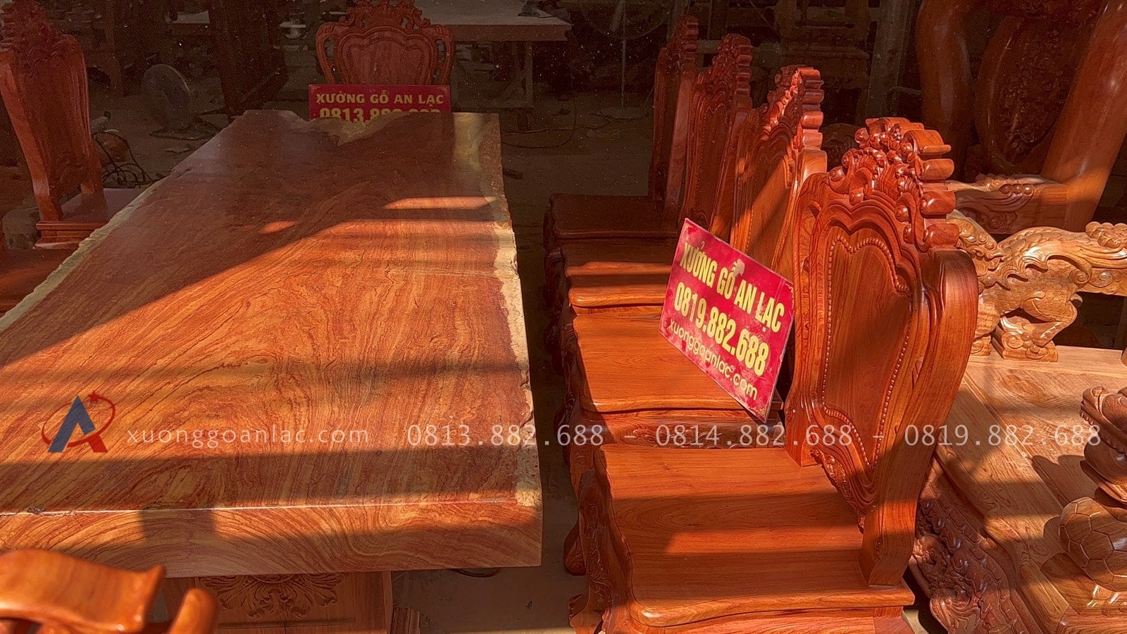Bộ bàn ăn nguyên khối gỗ hương đá 10 ghế louis hoàng gia (Anh Minh, Hà Nội) 20 ghế lousi hoàng gia