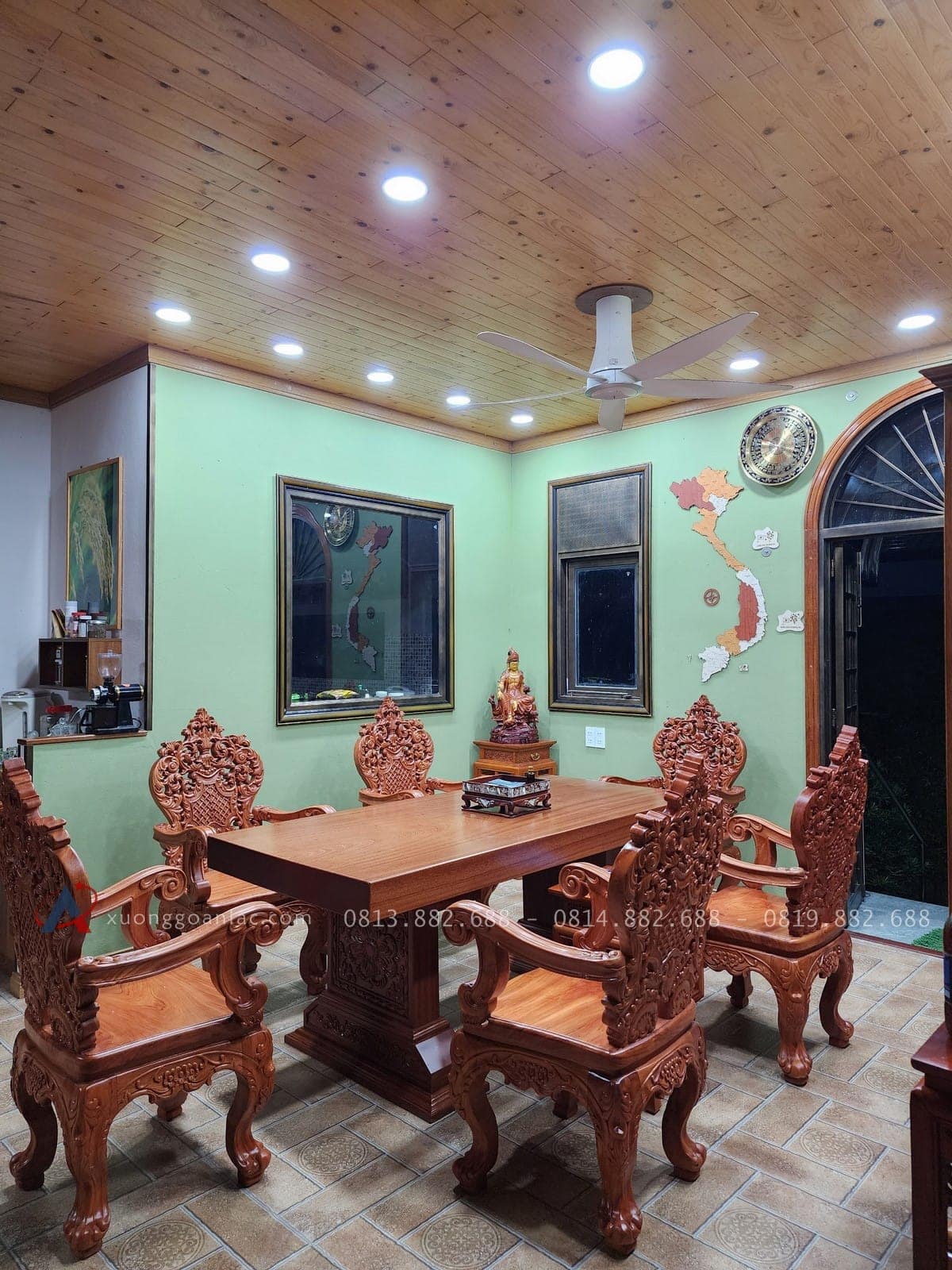 Bàn ăn nguyên khối gỗ hương đá siêu vip (Chú Dân, Thanh Hóa) 11 bộ bàn ghế ăn gỗ hương đá