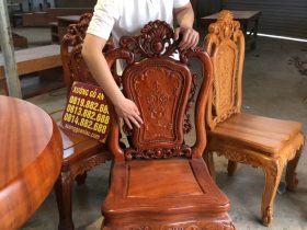 Bàn ăn tròn nguyên khối gỗ gõ đỏ 6 ghế hồng hạt đục 2 mặt gỗ hương đá (Anh Nhật, Cao Bằng) 13 ghế louis hồng hạt gỗ hương đá