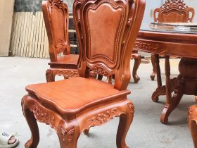 Bộ bàn ăn tròn xoay 8 ghế louis hoa lá tây gỗ gõ đỏ (Anh Khoa, Bình Dương) 21 hệ chân ghế đục hoa lá tây cách điệu
