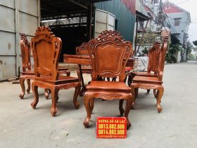 Bộ bàn ăn tròn xoay 8 ghế louis hoa lá tây gỗ gõ đỏ (Anh Khoa, Bình Dương) 17 ghế louis hoàng gia gỗ gõ đỏ