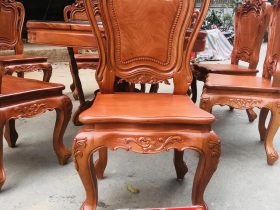 Bộ bàn ăn tròn xoay 8 ghế louis hoa lá tây gỗ gõ đỏ (Anh Khoa, Bình Dương) 18 ghế louis hoàng gia không tay