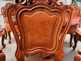 Bộ bàn ăn tròn xoay 8 ghế louis hoa lá tây gỗ gõ đỏ (Anh Khoa, Bình Dương) 20 lưng tựa ghế louis