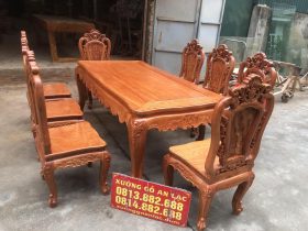 bàn ăn gỗ hương đá 8 ghế hồng hạt đục 2 mặt