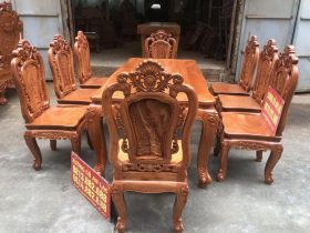 Bộ bàn ghế ăn gỗ hương đá và 8 ghế hồng hạt đục 2 mặt (Chị Nhung, Hà Nam) 11 bộ bàn ăn gỗ hương đá cao cấp