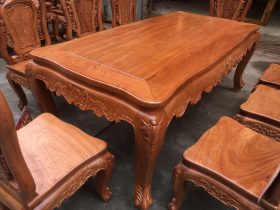 Bộ bàn ghế ăn gỗ hương đá và 8 ghế hồng hạt đục 2 mặt (Chị Nhung, Hà Nam) 13 bàn ăn louis hoàng gia