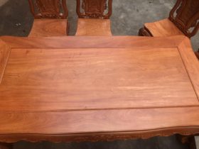 Bộ bàn ghế ăn gỗ hương đá và 8 ghế hồng hạt đục 2 mặt (Chị Nhung, Hà Nam) 14 bàn ăn chữ nhật gỗ hương đá