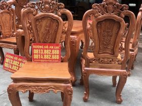 Bộ bàn ghế ăn gỗ hương đá và 8 ghế hồng hạt đục 2 mặt (Chị Nhung, Hà Nam) 16 mẫu ghế hồng hạt đục 2 mặt