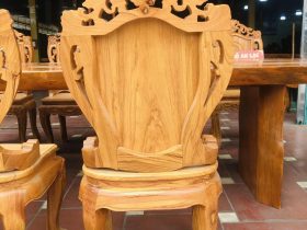 Bộ bàn ghế ăn nguyên khối gỗ cẩm đá 10 ghế louis có tay gỗ gõ đỏ (Anh Lâm, Hòa Bình) 20 lưng ghế louis hoàng gia