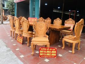 Bộ bàn ghế ăn nguyên khối gỗ cẩm đá 10 ghế louis có tay gỗ gõ đỏ (Anh Lâm, Hòa Bình) 17 bàn ăn 10 ghế lousi có tay gỗ gõ đỏ