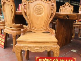 Bộ bàn ghế ăn nguyên khối gỗ cẩm đá 10 ghế louis có tay gỗ gõ đỏ (Anh Lâm, Hòa Bình) 18 mẫu ghế ăn gỗ gõ đỏ phong cách tân cổ điển