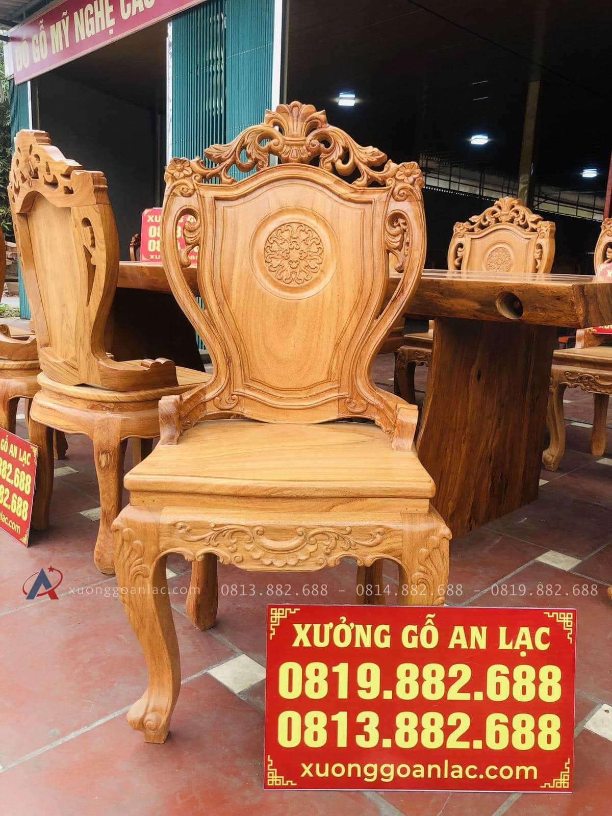 Bộ bàn ghế ăn nguyên khối gỗ cẩm đá 10 ghế louis có tay gỗ gõ đỏ (Anh Lâm, Hòa Bình) 29 mẫu ghế ăn gỗ gõ đỏ phong cách tân cổ điển