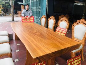 Bộ bàn ghế ăn nguyên khối gỗ cẩm chỉ 8 ghế louis bọc đệm gỗ gõ đỏ (Chú Nguyên, Thái Bình) 14 bàn ăn nguyên khối gỗ cẩm