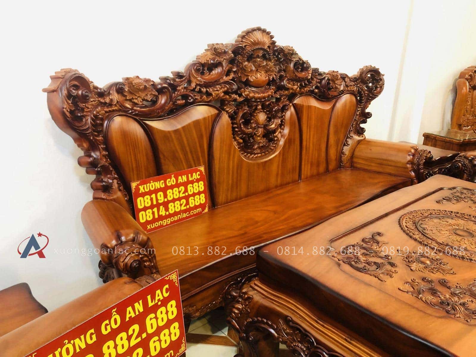 Bộ bàn ghế hoàng gia 6 món gỗ gõ đỏ cao cấp (Anh Tâm, Hòa Bình) 50 mẫu đoản dài louis hoa lá tây