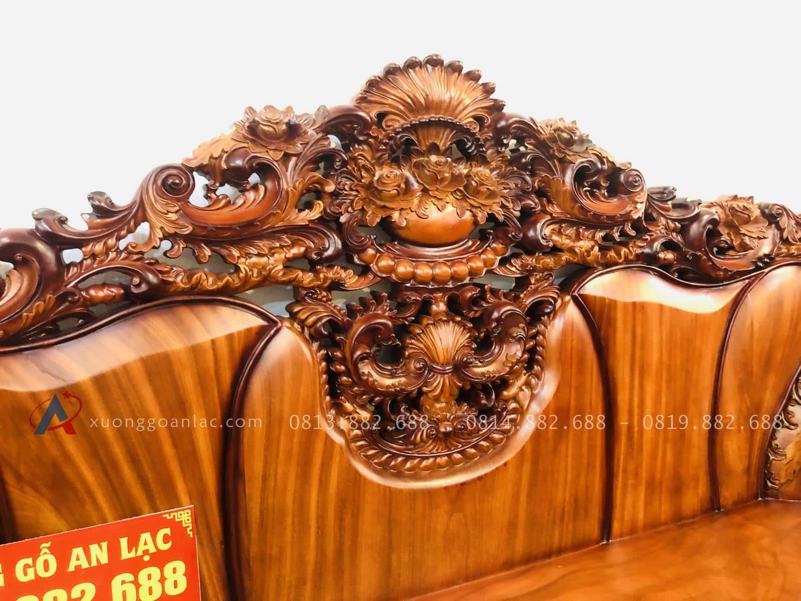 Bộ bàn ghế hoàng gia 6 món gỗ gõ đỏ cao cấp (Anh Tâm, Hòa Bình) 53 hệ chương ghế 10cm nguyên khối