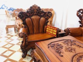 Bộ bàn ghế hoàng gia 6 món gỗ gõ đỏ cao cấp (Anh Tâm, Hòa Bình) 35 bộ sản phẩm gồm 2 ghế đơn louis hoa lá tây
