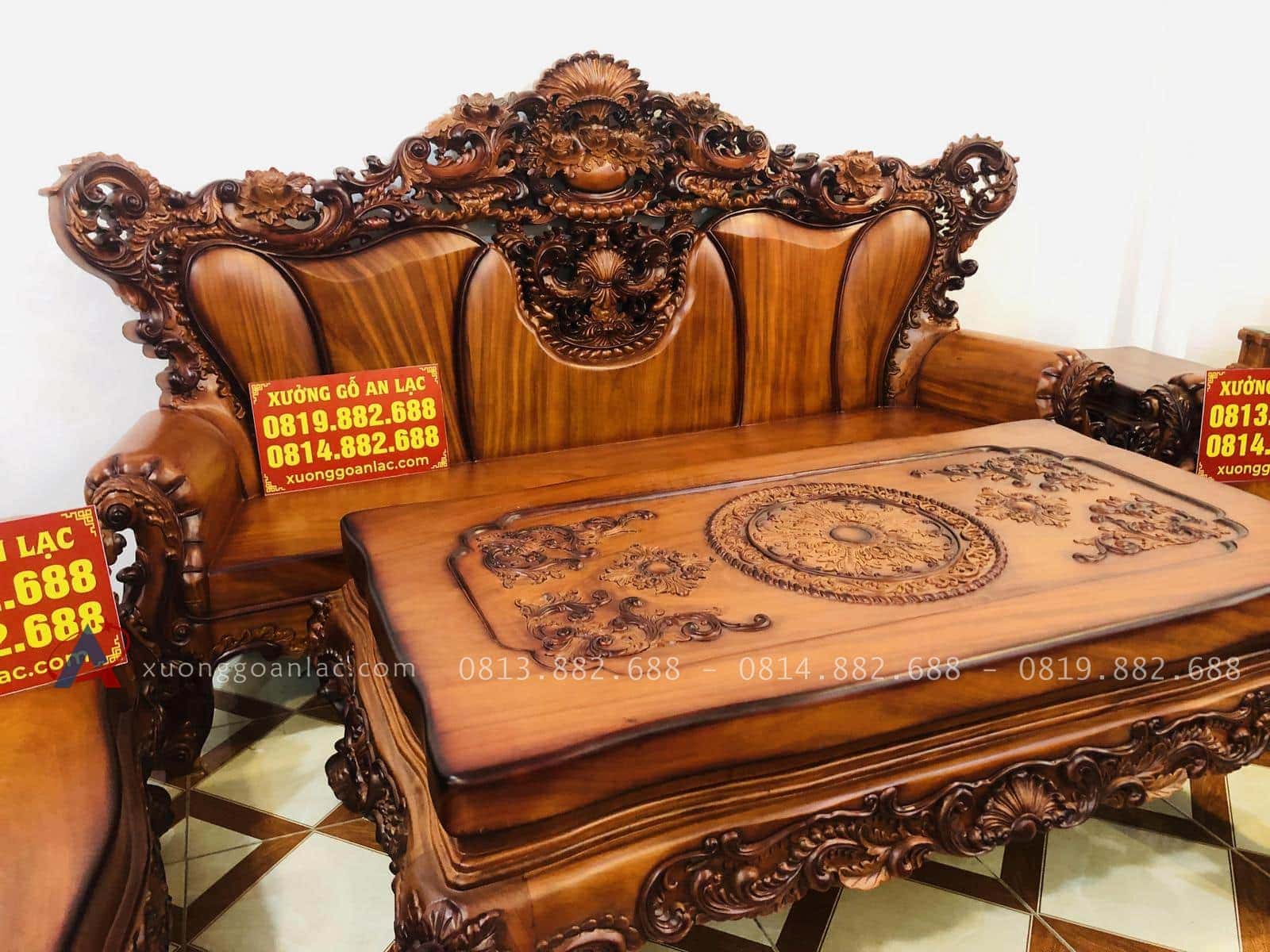Bộ bàn ghế hoàng gia 6 món gỗ gõ đỏ cao cấp (Anh Tâm, Hòa Bình) 41 siêu phẩm bàn ghế hoàng gia gỗ gõ đỏ