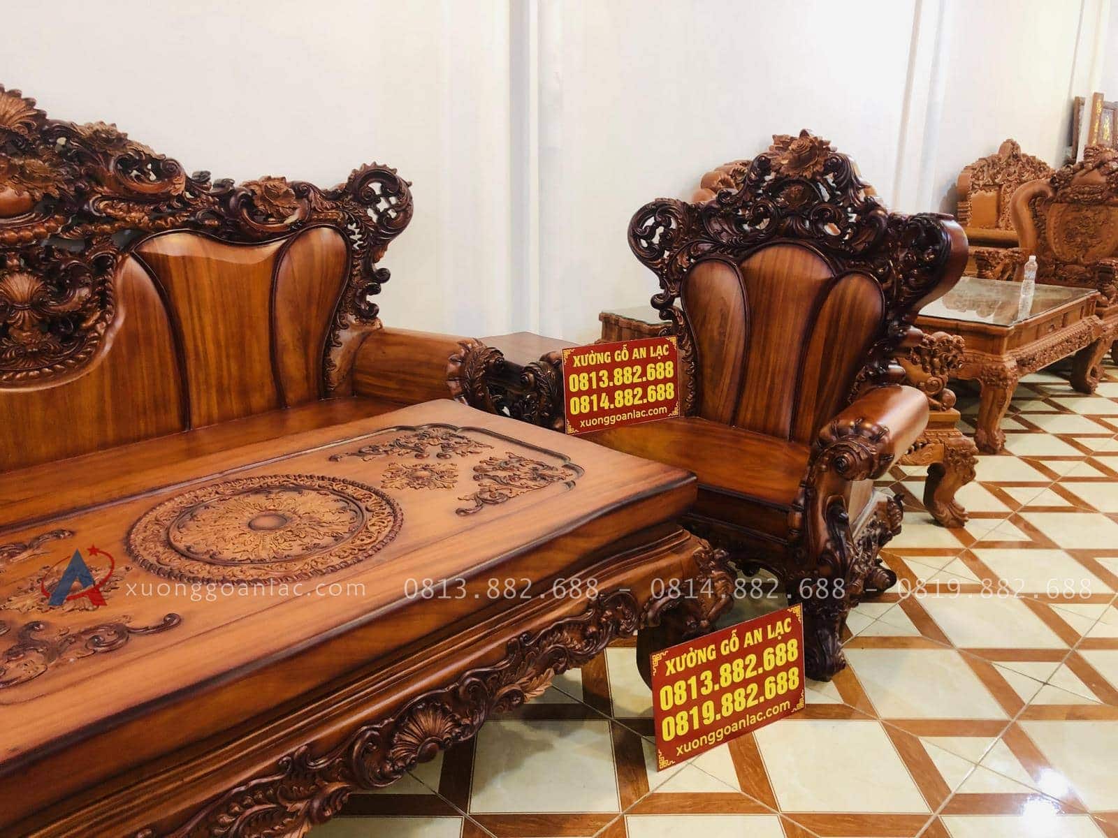 Bộ bàn ghế hoàng gia 6 món gỗ gõ đỏ cao cấp (Anh Tâm, Hòa Bình) 44 mẫu bàn ghế louis hoàng gia