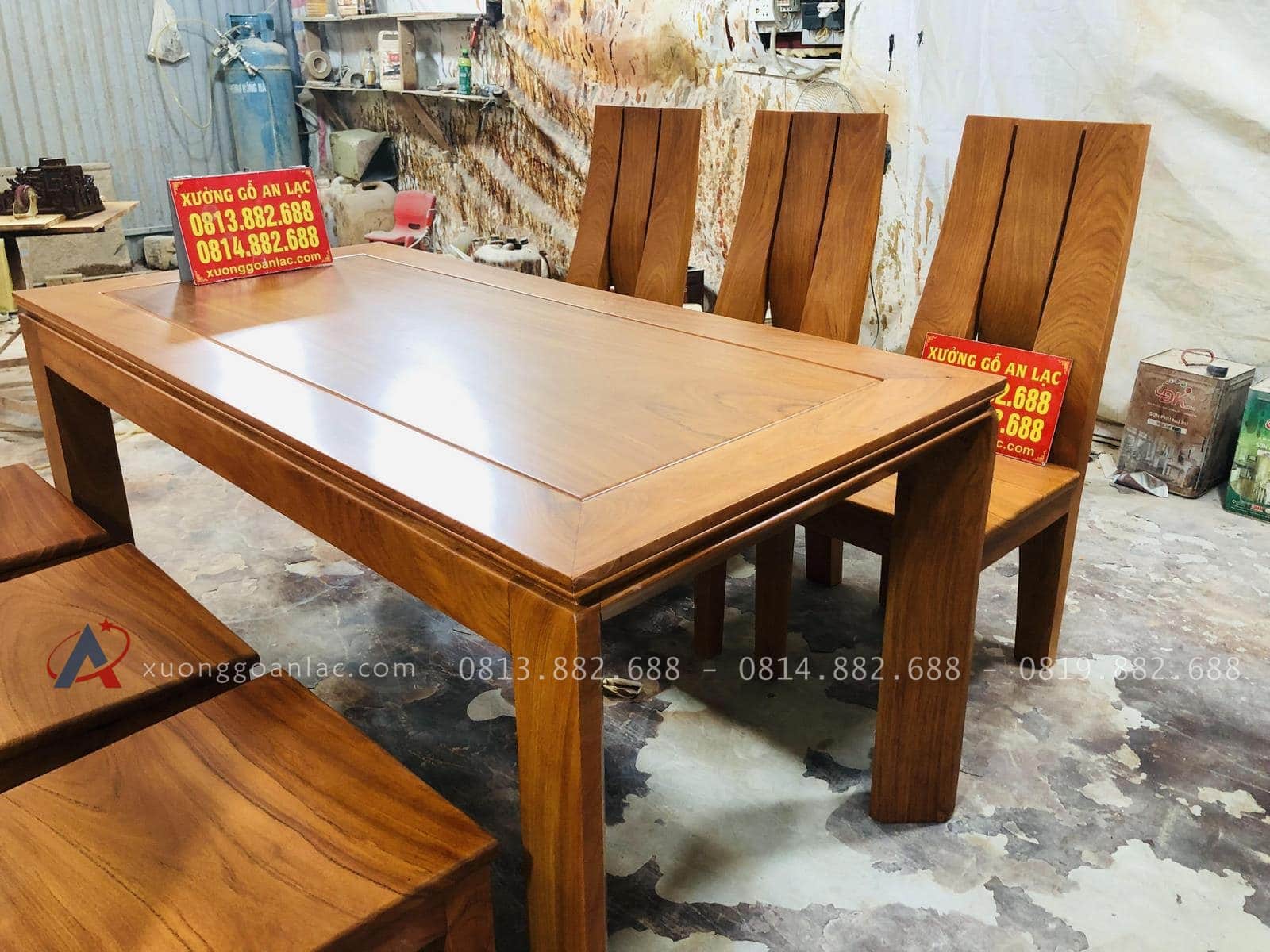 Bộ bàn ăn 6 ghế phong cách hiện đại gỗ gõ đỏ (Anh Đồng, Bình Dương) 22 bàn ăn gỗ gõ đỏ