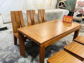 Bộ bàn ăn 6 ghế phong cách hiện đại gỗ gõ đỏ (Anh Đồng, Bình Dương) 13 bàn ăn chữ nhật khung ván gỗ gõ
