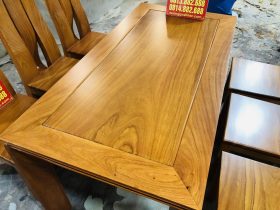 Bộ bàn ăn 6 ghế phong cách hiện đại gỗ gõ đỏ (Anh Đồng, Bình Dương) 14 mặt bàn ăn gỗ gõ đỏ nổi vân