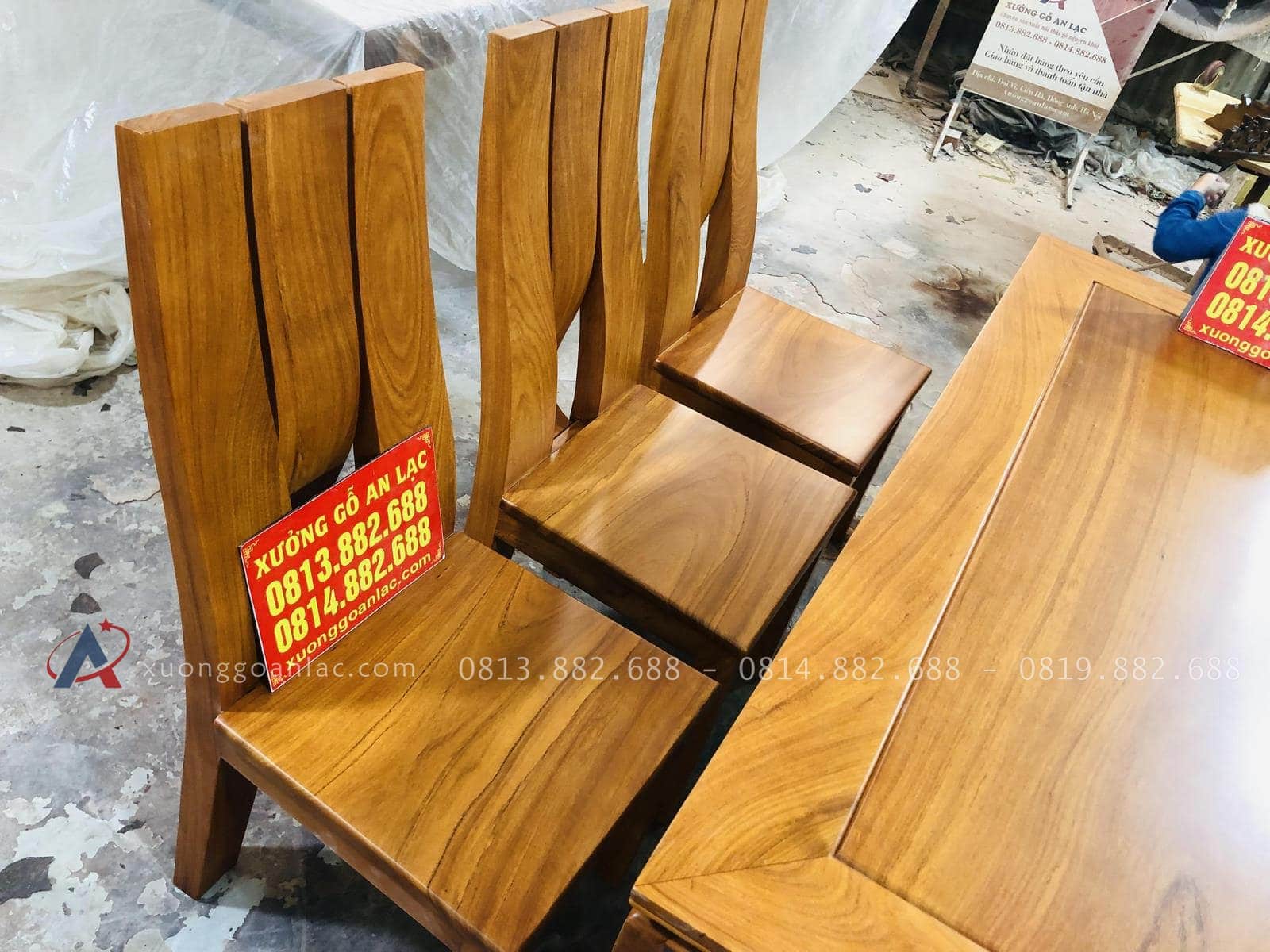 Bộ bàn ăn 6 ghế phong cách hiện đại gỗ gõ đỏ (Anh Đồng, Bình Dương) 25 ghế ăn lưng tựa cao
