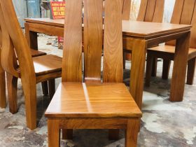 Bộ bàn ăn 6 ghế phong cách hiện đại gỗ gõ đỏ (Anh Đồng, Bình Dương) 16 ghế ngồi gỗ gõ hiện đại