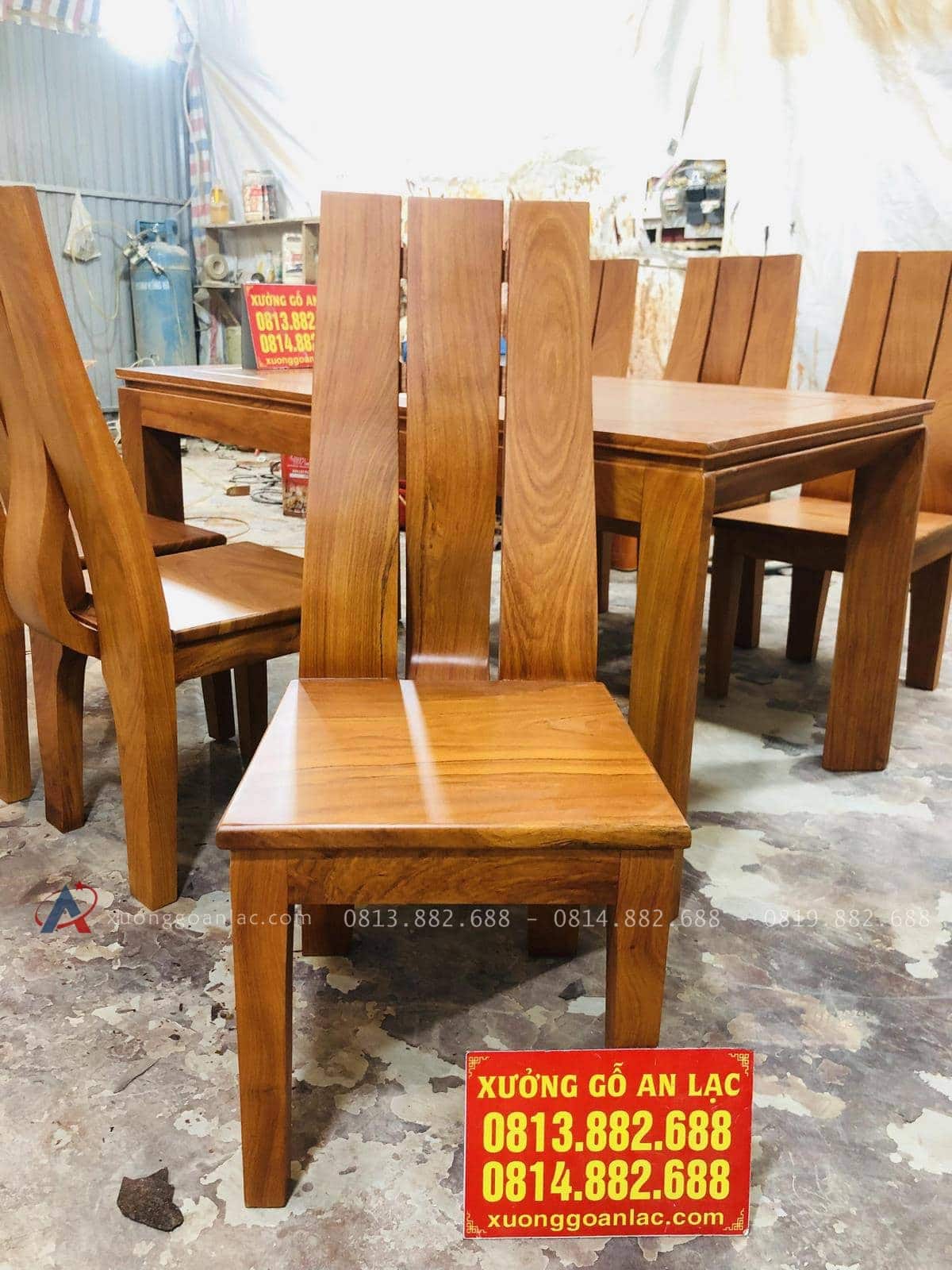 Bộ bàn ăn 6 ghế phong cách hiện đại gỗ gõ đỏ (Anh Đồng, Bình Dương) 26 ghế ngồi gỗ gõ hiện đại