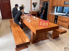 Bàn ghế gỗ nguyên khối 38 bộ bàn ăn k3 nguyên khối gỗ gõ đỏ