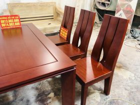 Bộ bàn ăn mẫu mới 6 ghế gỗ gõ đỏ phong cách hiện đại (Chú Sâm, Cao Bằng) 12 bàn ăn gỗ gõ đỏ