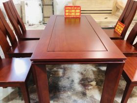 Bộ bàn ăn mẫu mới 6 ghế gỗ gõ đỏ phong cách hiện đại (Chú Sâm, Cao Bằng) 13 bàn ăn chữ nhật gỗ gõ