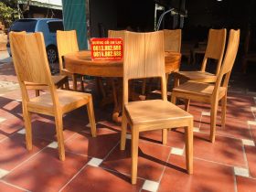 Bộ bàn ăn tròn 1m37 và 8 ghế hiện đại gỗ gõ đỏ (Anh Quân, Thái Bình) 14 bàn ăn 8 ghế hiện đại
