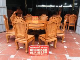 Bộ bàn ăn tròn xoay 1m47 và 8 ghế louis gỗ gõ đỏ (Chị Thùy, Thái Bình) 12 bàn tròn ghế louis hoàng gia