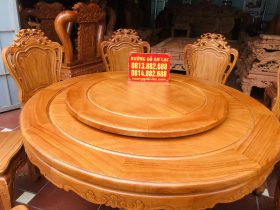Bộ bàn ăn tròn xoay 1m47 và 8 ghế louis gỗ gõ đỏ (Chị Thùy, Thái Bình) 13 mặt bàn tròn mâm xoay gỗ gõ đỏ
