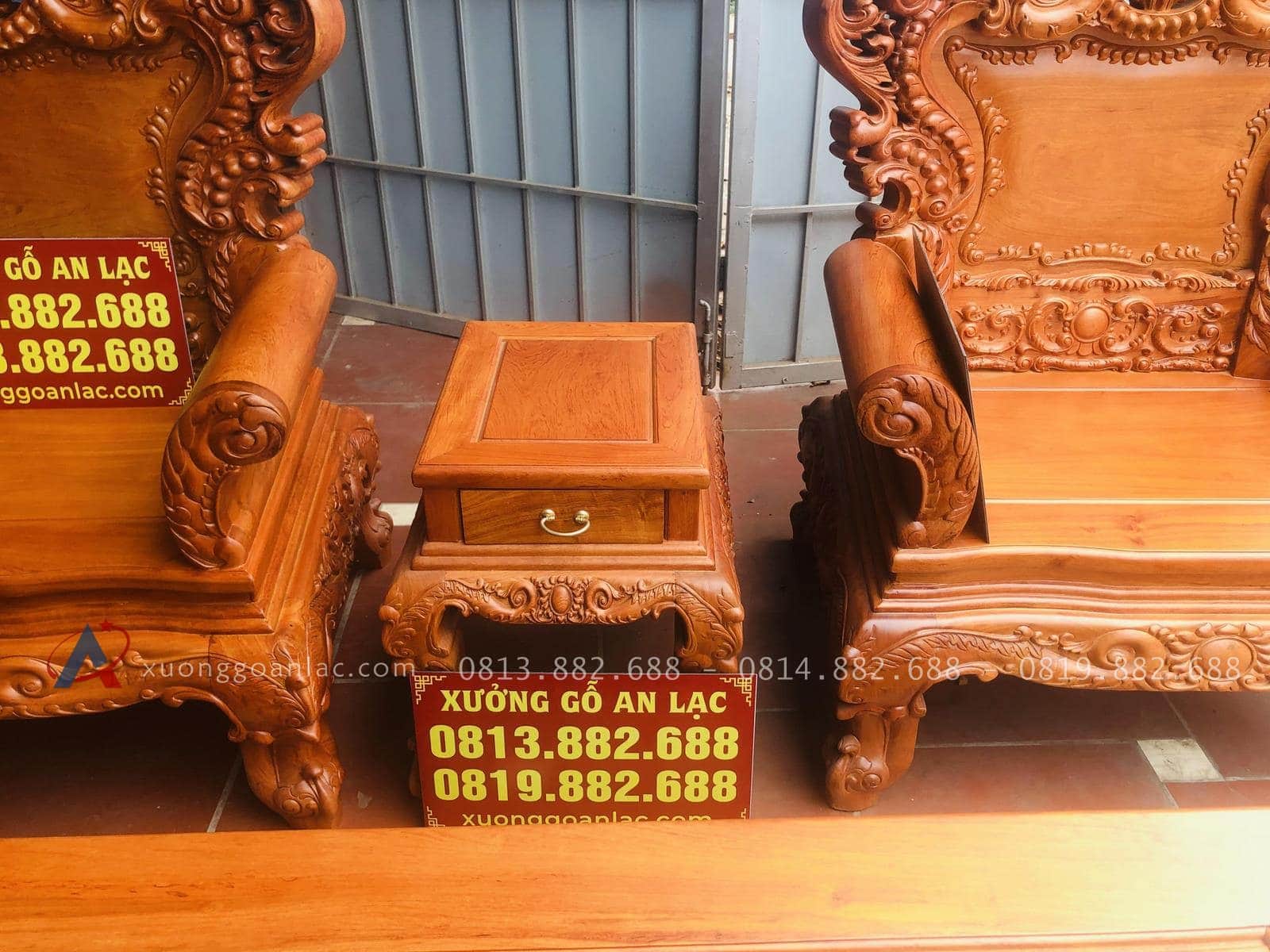 Bộ bàn ghế hoàng gia louis hoa lá tây chân 14 gỗ hương đá cao cấp (Anh Du, Hà Nam) 43 đôn kẹp gỗ hương đá