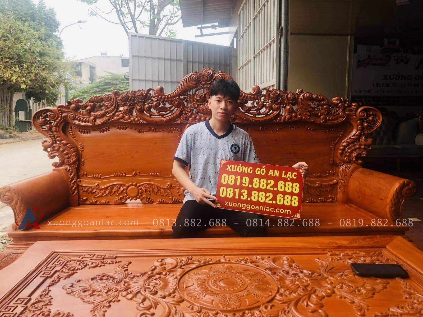Bộ bàn ghế hoàng gia louis hoa lá tây chân 14 gỗ hương đá cao cấp (Anh Du, Hà Nam) 31 bàn ghế phòng khách gỗ hương đá